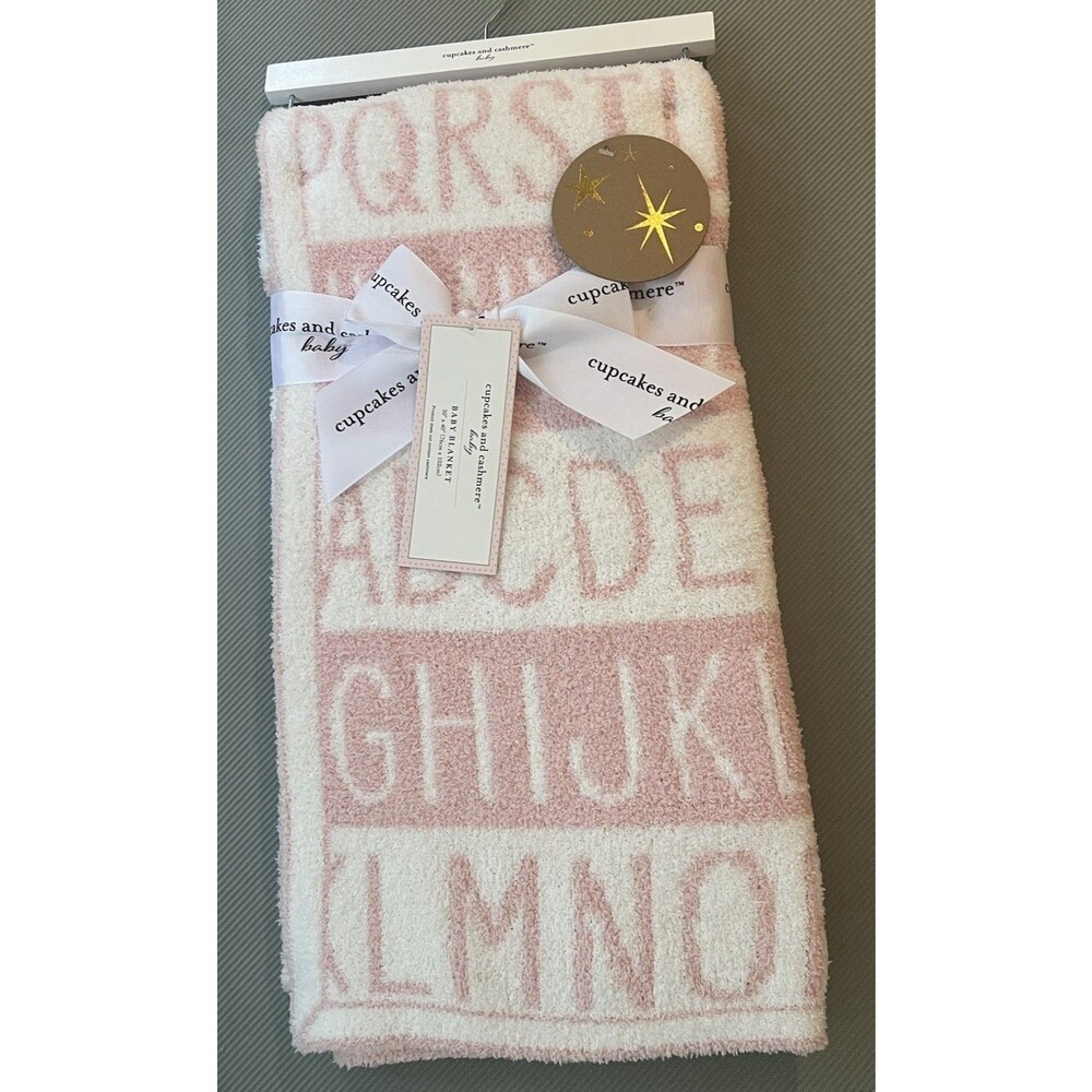 Cupcakes & Cashmere Baby Blanket ABC Pink White Alphabet Soft Chenille New